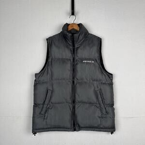 Avirex Puffer Vest Mens Medium M Gray‎ Full Zip Stowaway Hood *Small Hole